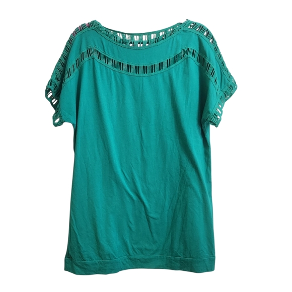 Roamans Green Teal Eyelet Open Weave Batwing Blouse Size Small (12) P2p 23.5 - Picture 7 of 7